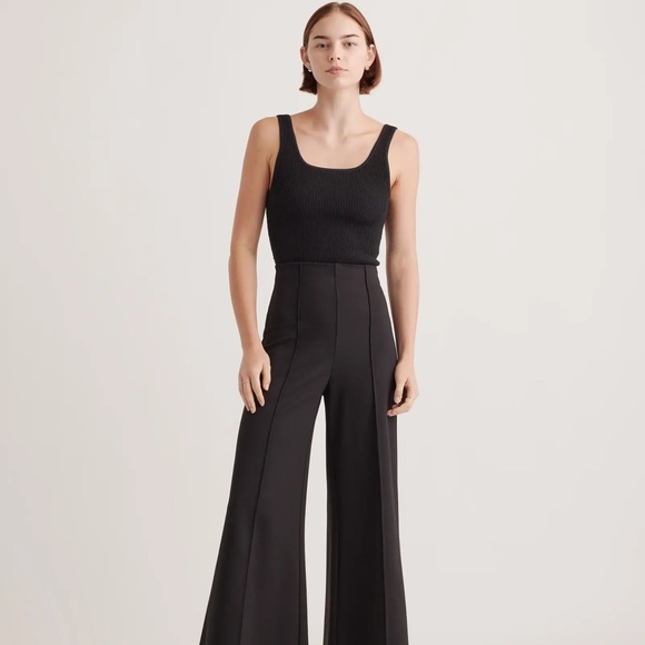 Quince Ultra-Stretch Ponte Super Wide Leg Ankle Pant Black NWT Multiple Sizes - Picture 2 of 11